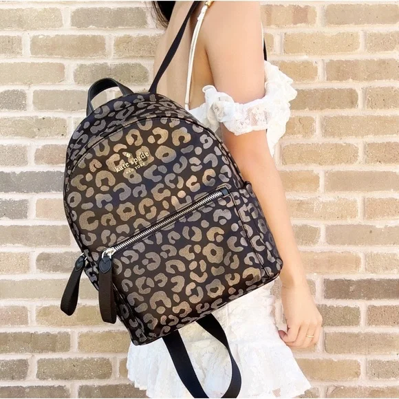 Kate Spade Medium The Little Better Nylon Backpack Black Multi Leopard